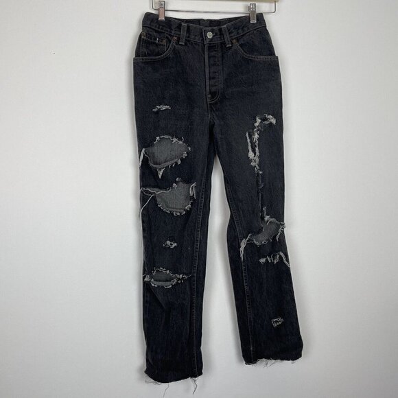 Vintage Levis 26501 1159 Black Distressed Mom Jean Button Fly Size 11 Made USA - Picture 10 of 12